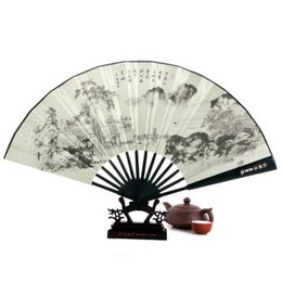 Artificial Ebony Hand Drawn Pictura Alb Folding Fan Vest Lake Collection