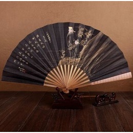 Bamboo Joint Handle Pure Silk Hand Drawn Folding Fan 30cm