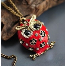 Carved Oil-Spot Glaze Cute Owl Necklace  