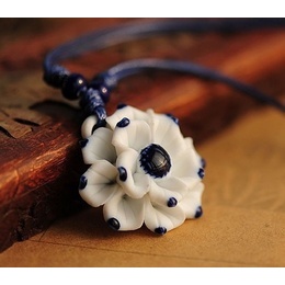 Chinese Redbud Handmade Ceramic Carved Stereopicture Pendant