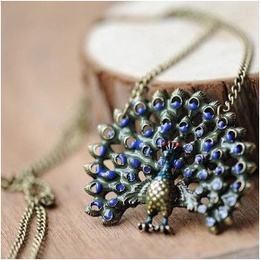 Oil-spot Glaze Peafowl Necklace