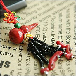 Red Coralal Calabash Color Knots Cellphone Pendant