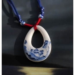 Water Drop Shape Ceramic Moon Lotus Necklace