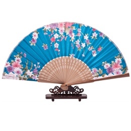 Handmade Chinese Hand Fan Cheongsam Style Lake Blue