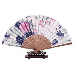 Handmade Chinese Hand Fan Cheongsam Style Pink Purple Water Ink