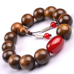 Cunninghamia Lanceolata Phoebe Sheareri Buddha Beads with Red Agate Joint Bracelet 15mm