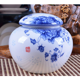 Jingdezhen ceramic tea pot & Canister Middle Size & blue and white porcelain tea set gift Style1