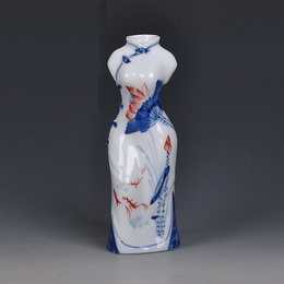 Ceramica di Jingdezhen, alta qualità dipinto a mano blu e bianco Cheongsam e Tang vestito a forma di vaso, ornamenti artigianali stile etnico classico Style4