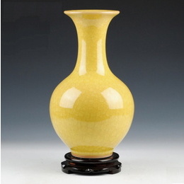 Jingdezhen ceramics antique kiln crack yellow glaze gourd-shaped vase, home living room Decoration Style1