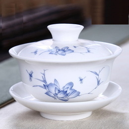 Dehua porcelain & hand-painted picture ceramic whiteware covered bowl ; Style4 Lotus 