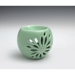 Longquan celadon &  Diyao & plum green,power blue & Incense Burner & hollow out chrysanthemum flower shape ; Diyao plum green 