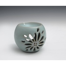 Longquan celadon &  Diyao & plum green,power blue & Incense Burner & hollow out chrysanthemum flower shape ; Geyao power blue crackle glaze ware