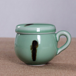 Longquan celadon fashion strainer cup ; Diyao plum green with stippling ink