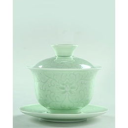 Misty blue ware & kung fu τσάι που καλύπτεται από μπολ? Στυλ1 Σκάλισμα με το μπολ λουλούδι που καλύπτεται από λωτού