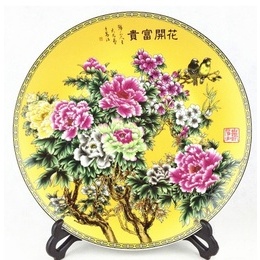 Jingdezhen posliini & Fortune mukana kukinta kukat kuva koristeellinen levy; Style6