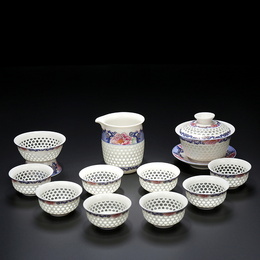 Jingdezhen porcelain & hollow-out blue and white porcelain & kung fu tea set & 11 pieces a lot ; Style2