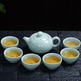 Longquan celadon Kung Fu té, taza de té con tallado carpa celadon taza de cerámica tetera