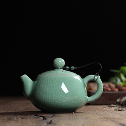Longquan celadon Kung Fu tetera de té, Ge Kiln olla única, tetera de cerámica hecha a mano; Style4