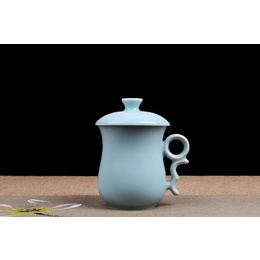 Taza de cerámica Celadon de Longquan Marque la taza con la tapa de la taza de té; Style2