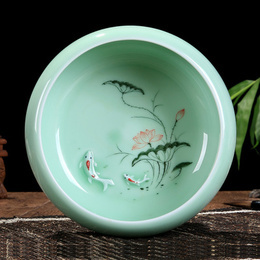 Longquan celadon chá lavagem, tamanho grande cerâmica kung fu chá, pintados à mão carpa caneta lavar e copo lavar; Style1