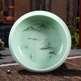Longquan celadon tea wash, té di kung fu in ceramica di grandi dimensioni, lavaggio a penna con carpa dipinta a mano e lavaggio in tazza; style2