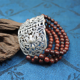 Multi-layer retro silver sandalwood bracelets