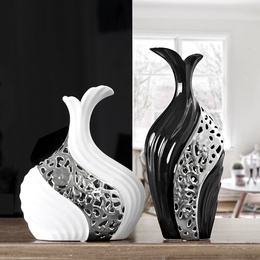 Living room decoration practical black and white silver vase