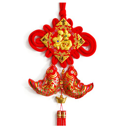 Pendentif en forme de noeud de fortune chinoise fait main - double poisson