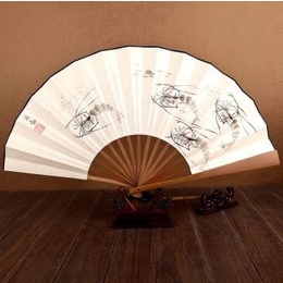 Artificial Hand Drawn White Folding Fan painting of flowers and birds in traditional Chinese style 33cm