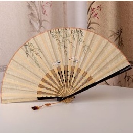 Čínský styl Bavlna konopí Vláknická ruka Vytažený skládací ventilátor 21,6 cm