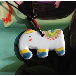 Colored Pottery Cute Elephant Necklace