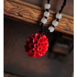 Dahlia Paint Carved Necklace