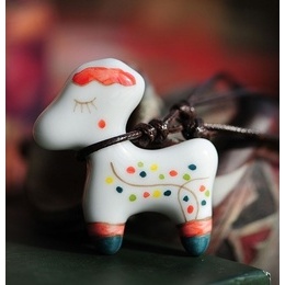 Super Cute Fawn Color Ceramic Handpainted Necklace