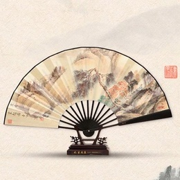 Cool Season Chinese Landscape Painting Hand Fan Cloud Up High