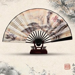 Cool Season Chinese Landscape Painting Hand Fan Village