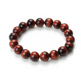 Pulsera de cuentas de ojo de tigre rojo oscuro natural 12 mm