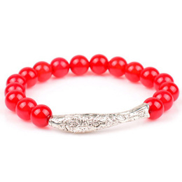 Natural Red Agate with Ethnic Style Silver Fish Joint Bracelet