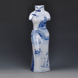 Jingdezhen ceramică, de înaltă calitate pictate manual albastru și alb Cheongsam și Tang costum vaza de formă, clasic ornamente stil artizanat stil Style7