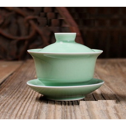 Longquan céladon & Geyao et Diyao bol couvert pour le thé chinois de kung fu; Diyao prune vert 160ml