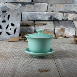Longquan celadon & Geyao and Diyao covered bowl for chinese kung fu tea ; Diyao plum green 200ml