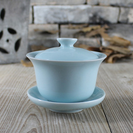 Longquan celadon & Geyao and Diyao covered bowl for chinese kung fu tea ; Diyao power blue 200ml
