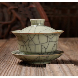 Longquan celadon & Geyao og Diyao dækket skål til kinesisk Kung Fu te; Geyao cremefarvet og jerntråd 160ml