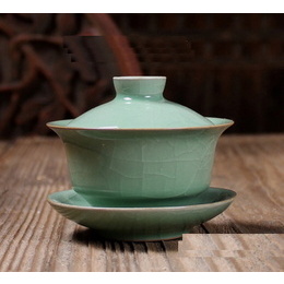 Longquan celadon & Geyao og Diyao dækket skål til kinesisk Kung Fu te; Geyao blomme grøn 160 ml