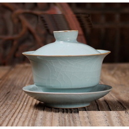 Longquan celadon & Geyao and Diyao covered bowl for chinese kung fu tea ; Geyao power blue 160ml