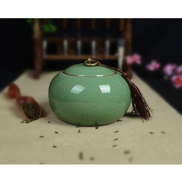 Longquan celadon & Geyao plum green & Diyao power blue & oblate tea caddy & sealing canister ; large size Geyao plum green