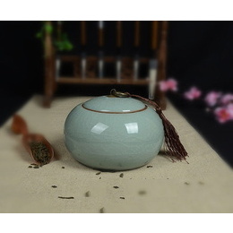 Longquan celadon & Geyao plomme grønn & Diyao power blue & oblate te caddy & tetningsbeholder; stor størrelse Geyao pulverblå