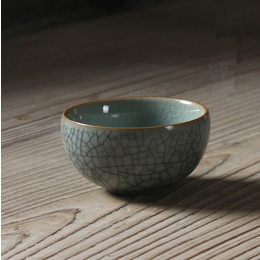 Longquan celadon & pruim groen, power blue & crackle glaze ware kung fu theekop; Geyao ijzerdraad poeder blauw craquelé glaze ware