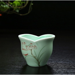 Vaso de flores Celadon e vaso suculento e porcelana de lótus pintada à mão Style2