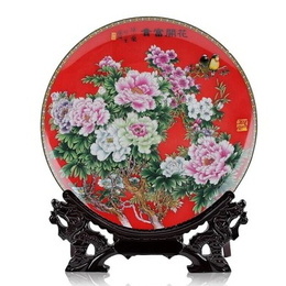 Jingdezhen porcelain & Fortune comes with blooming flowers picture decorative plate ; Style1