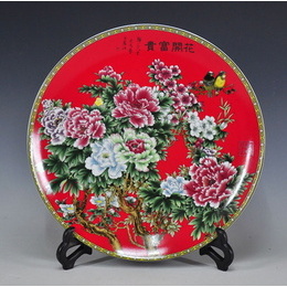 Jingdezhen porcelain & Fortune comes with blooming flowers picture decorative plate ; Style2